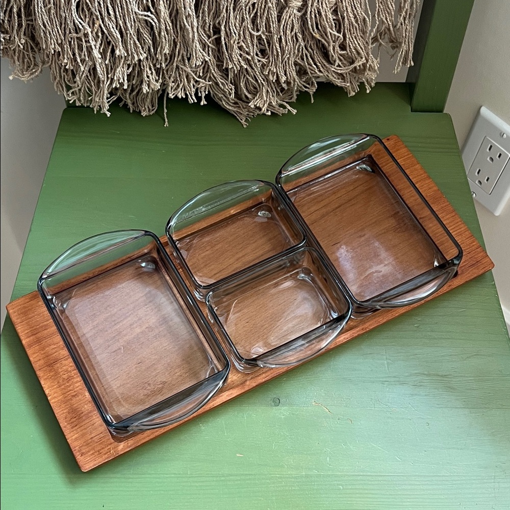 Vintage 1960s Danish Teak & Glass Snack Tray Set by Lüthje Wood – MCM